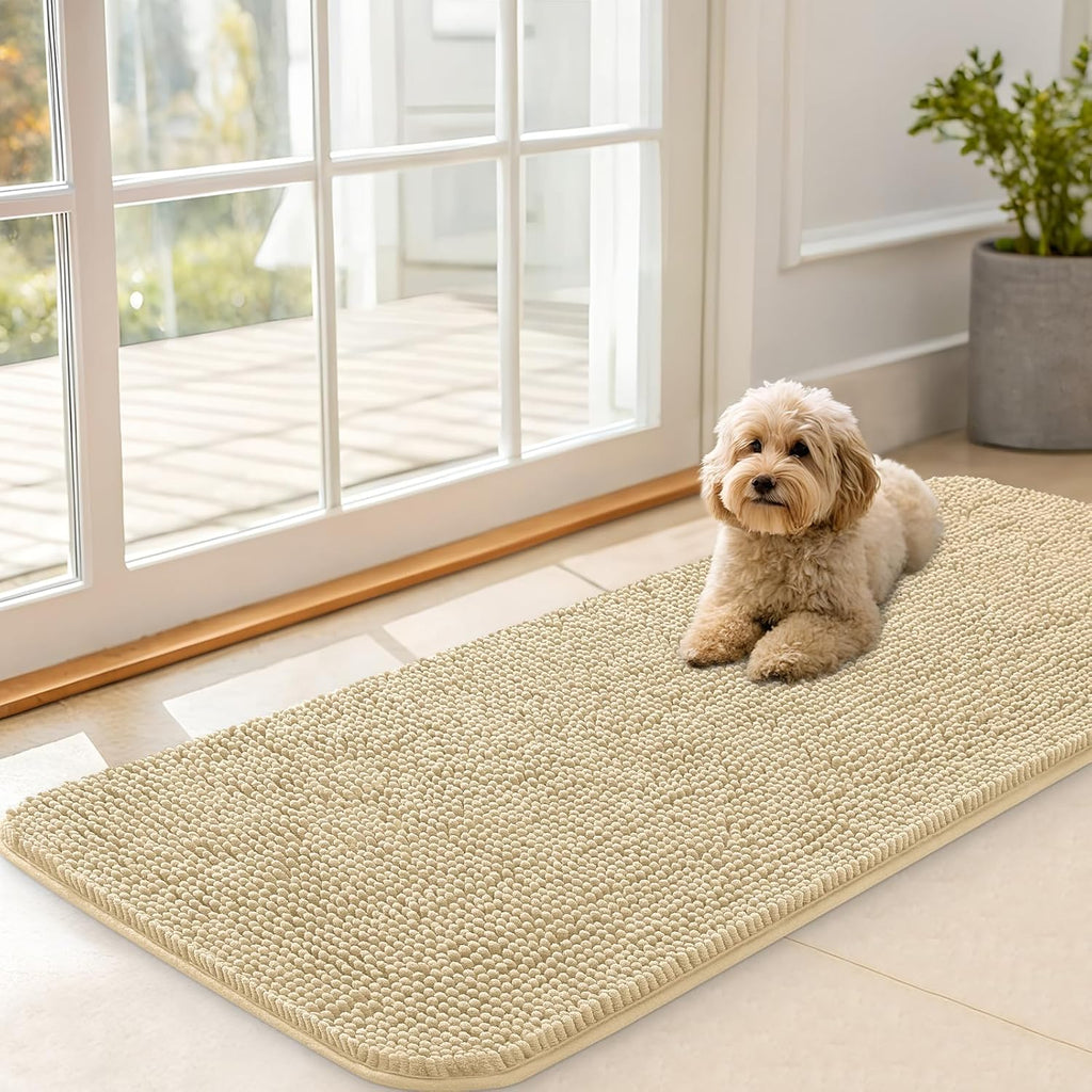 OLANLY Dog Door Mat - Absorbent Non-Slip Washable Doormat for Muddy Paws | 47x20 Inches, Quick Dry Chenille