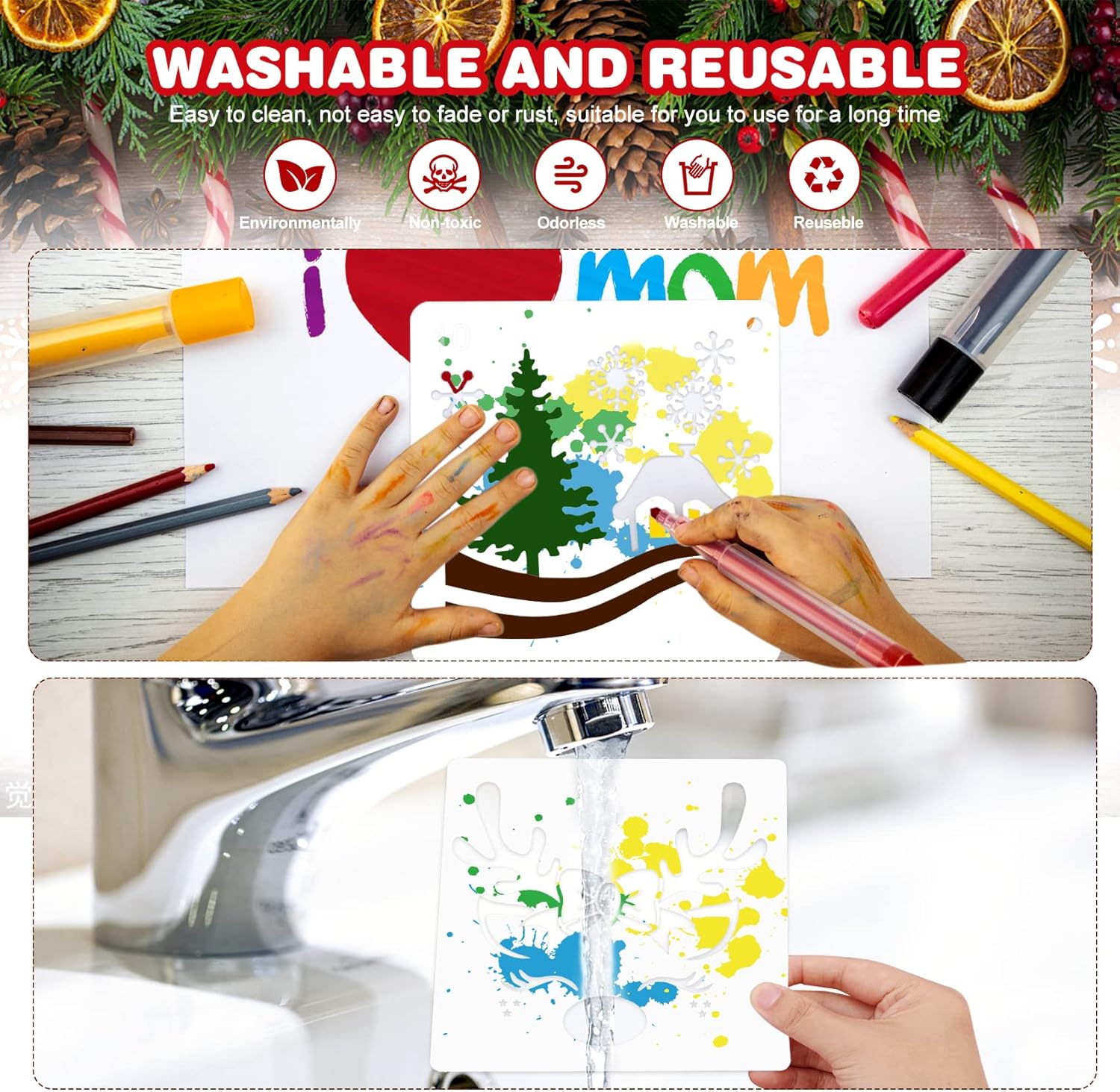 25 Pcs Christmas Stencils by [Brand Name] - Reusable 6x6 Inch Templates for DIY Crafts & Decorations