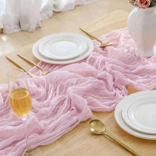 ButterMelt 6 Pack Pink 10ft Cheesecloth Table Runner, Boho 35x120 Inch Long, Gauze Table Runner Decor for Baby Shower Bridal Shower or Wedding Party