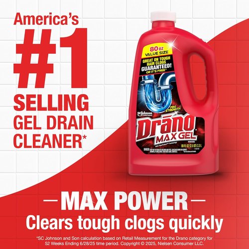 Drano Max Gel Drain Clog Remover - Fast-Acting Formula for Hair, Grease & Food Blockages | 80 Oz, 2 Pack