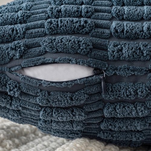 MIULEE Corduroy Lumbar Throw Pillow Covers - Soft Boho Striped Design | 20x12 Inch Blue for Modern Home Decor