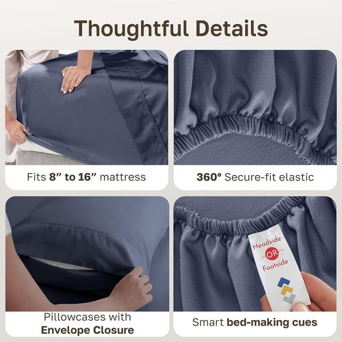 California Design Den 6-Pc Queen Size Sheet Set - 400 Thread Count 100% Cotton, Deep Pocket, Indigo Dusty Blue