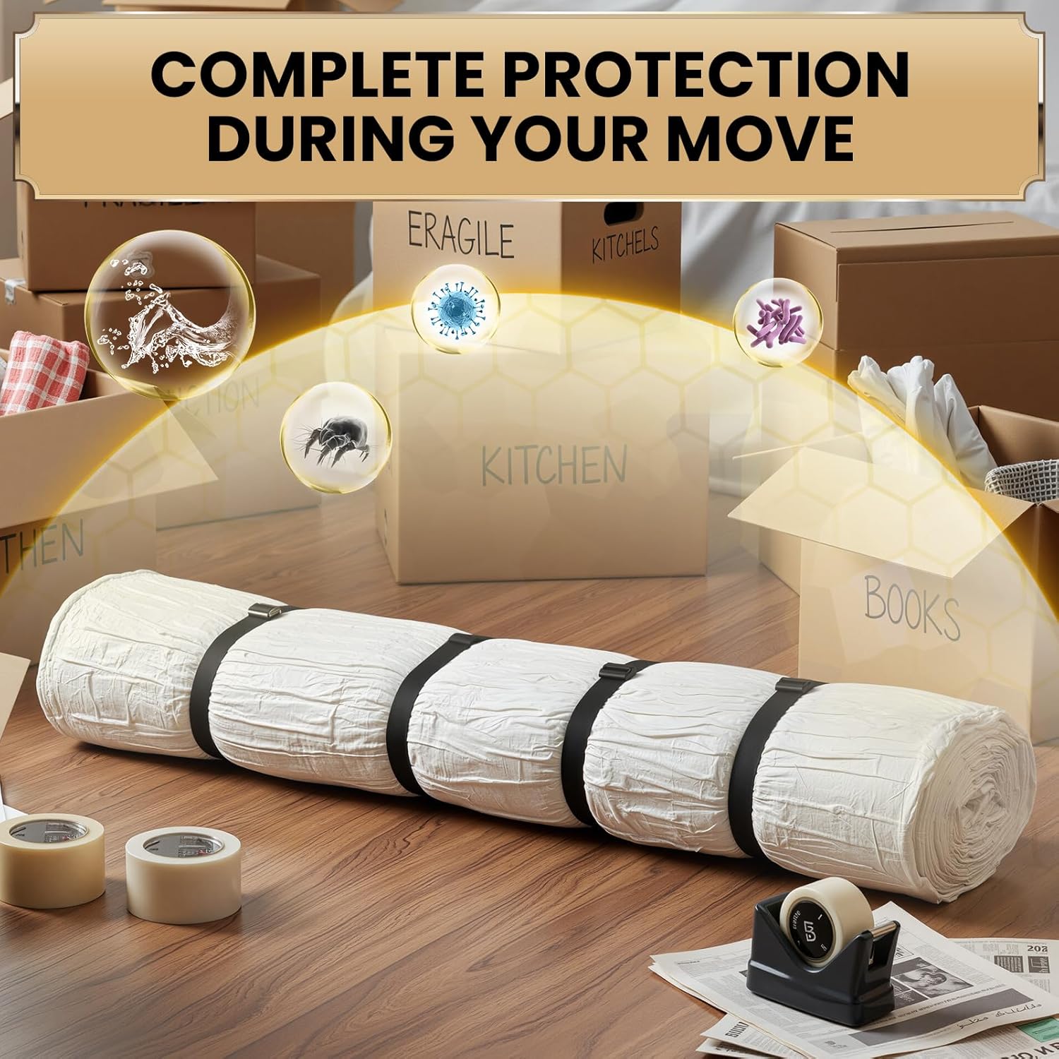 TAILI Mattress Vacuum Storage Bag - King/California King Size with 4 Straps for Easy Moving & Transport