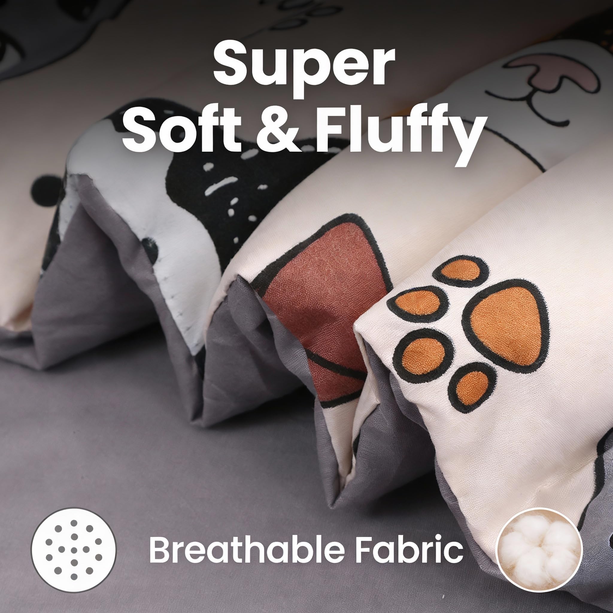 Gusuhome 7 Piece Kids Dog Bedding Comforter Set for Boys Girls Twin Size Bed in a Bag Cute Cartoon Animal Soft Microfiber Bed Set with Comforter Sheets Pillowcase Sham Gray and Cream White