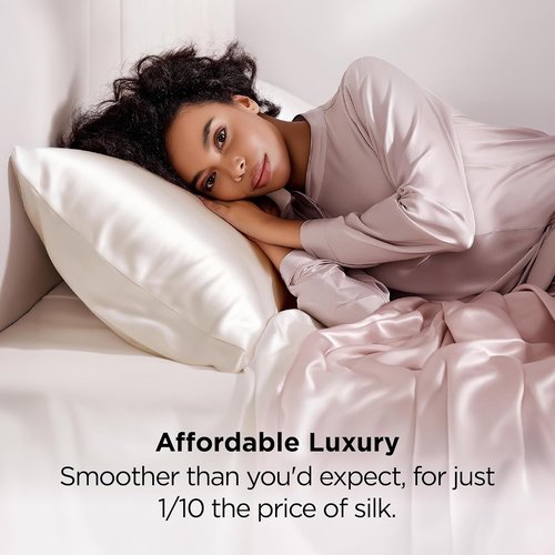 Bedsure Satin Pillowcase - Luxurious Silk-Like Comfort | Standard Size Ivory, 20x26 Inches, 2-Pack