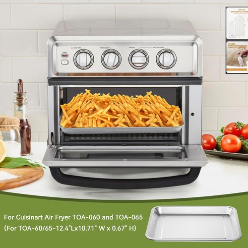 Baking Pan Stainless Steel, 12.4" x11" Air Fryer Replacement Tray for Cuisinart Air Fryer TOA-060 and TOA-065 TOA-70 Toaster Oven Replacement Pan Accessories Parts for Cooking Bread Broiling, Nontoxic
