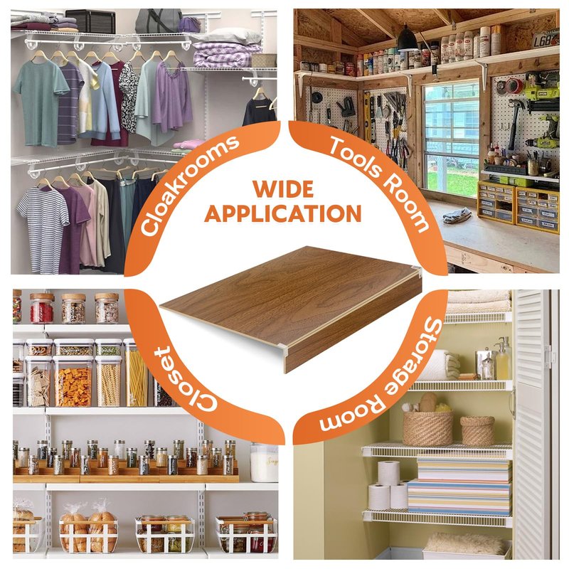 5 Pack Wooden Wire Rack Cover 24 * 12IN Shelf Covers with Back Felt Clamp Fixed Pantry Shelf Cover for Removable Closet Bathroom Kitchen (Walnut)