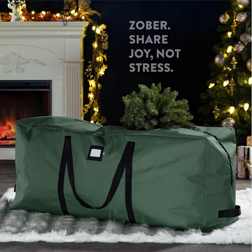 ZOBER Christmas Tree Storage Bag - 600D Oxford Fabric - Fits 7.5 Ft Trees - Waterproof & Tear-Proof - Green