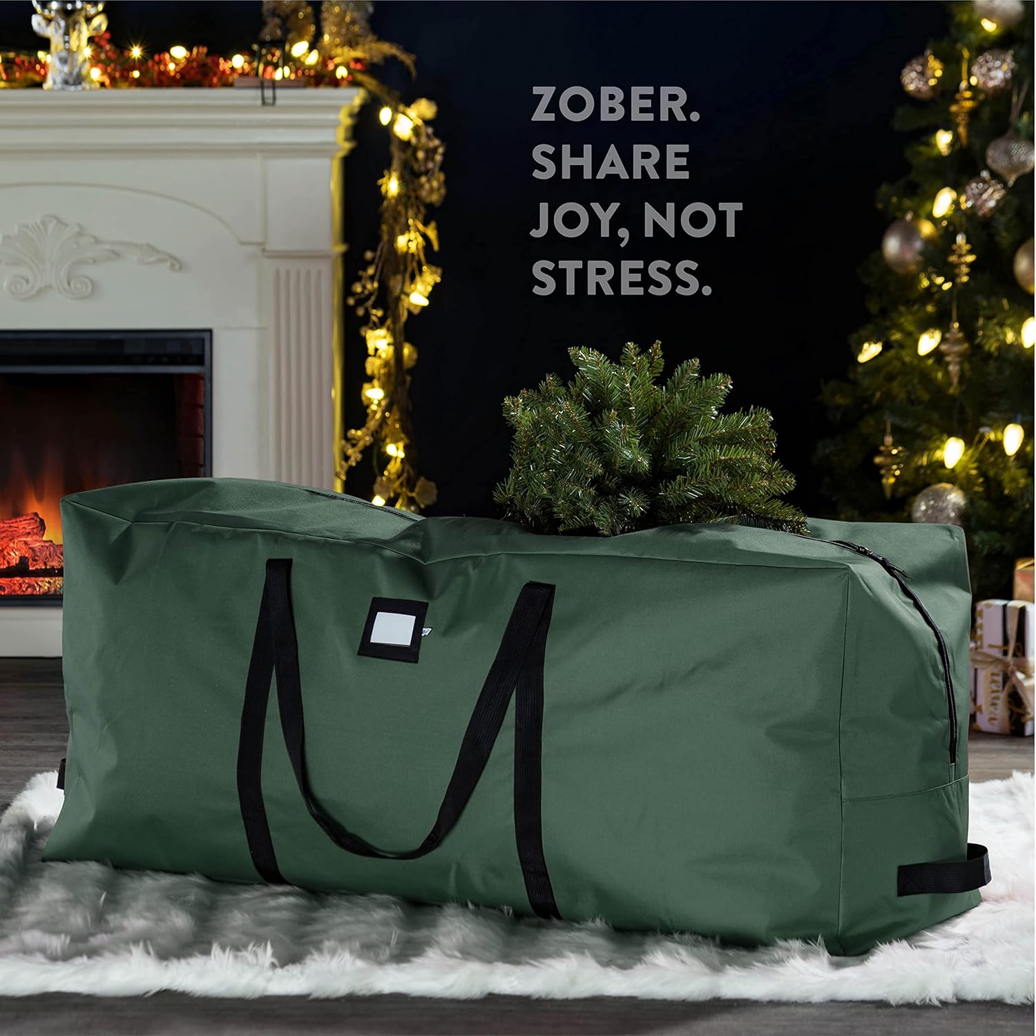 ZOBER Christmas Tree Storage Bag - Fits 9 Ft Artificial Trees - Waterproof & Tear-Proof - Green