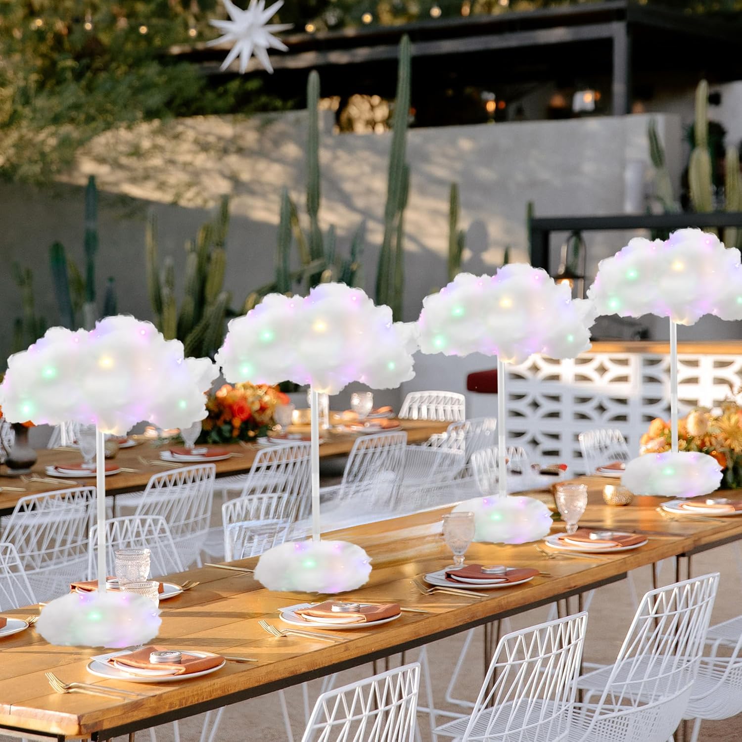 Skiennix 4 Set Artificial LED Cloud Lights - Fluffy Cotton Clouds DIY Decor for Baby Showers & Parties