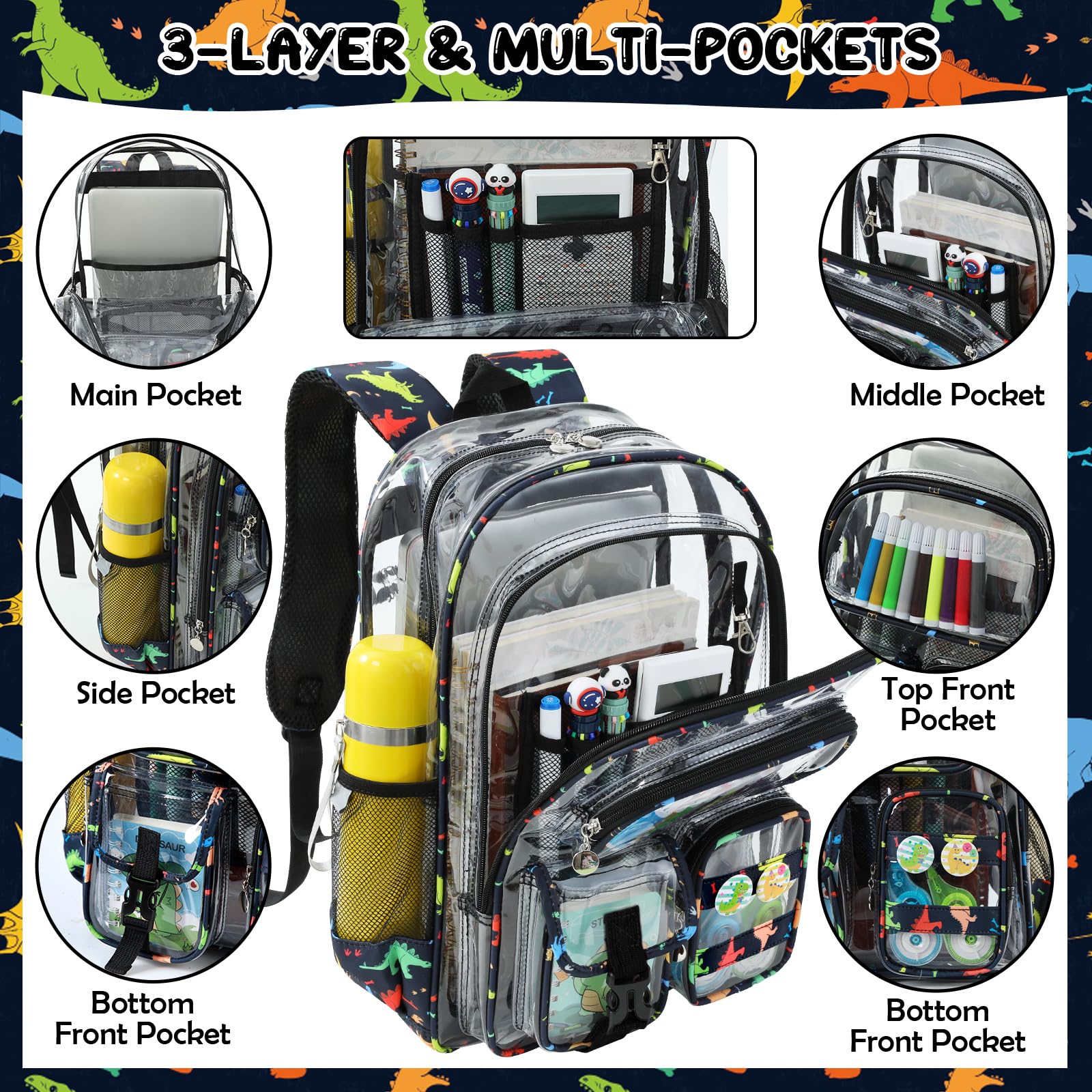 Unineovo Clear Backpack Heavy Duty, Clear Bookbag with Pencil Case, Large See Through Backpack Plastic Transparent Backpacks for Primary College Work Travel