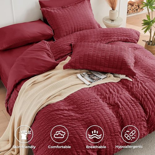 HYMOKEGE Burgundy California King Comforter Set - 7-Piece All-Season Luxury Bedding Set