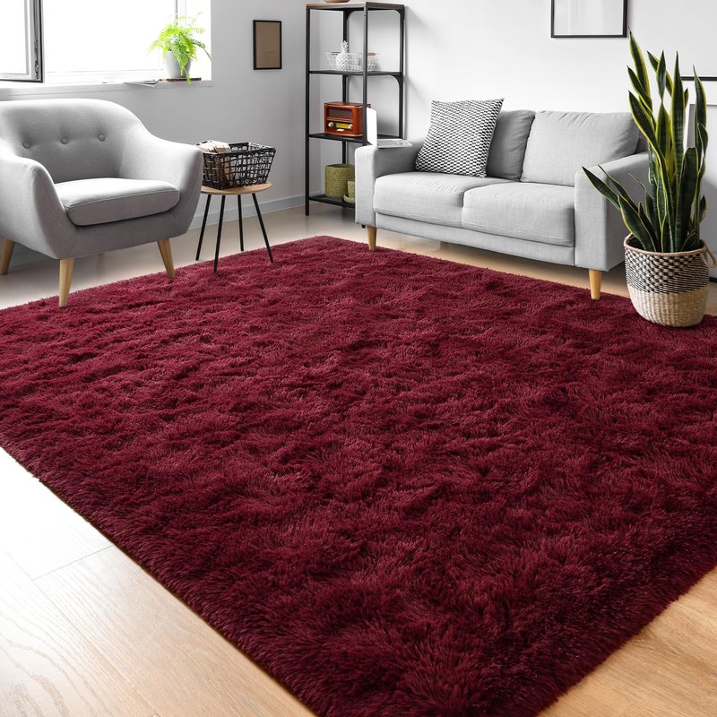 FALARK Fluffy Burgundy Red 6x9 Area Rugs for Living Room, Extra Large Dark Red Rug for Bedroom Decor, Big Shaggy Floor Carpet, Soft Plush Thick Non Slip Rectangle Carpets for Home Decor