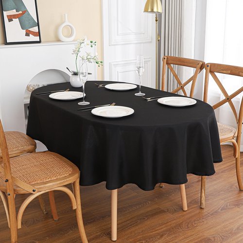 Viiamacki Black Oval Tablecloth, 60 x 84 Inch, Stain and Wrinkle Resistant Machine Washable Polyester Table Cloth, Fabric Table Cover for Dining Buffet Party and Outdoor Table
