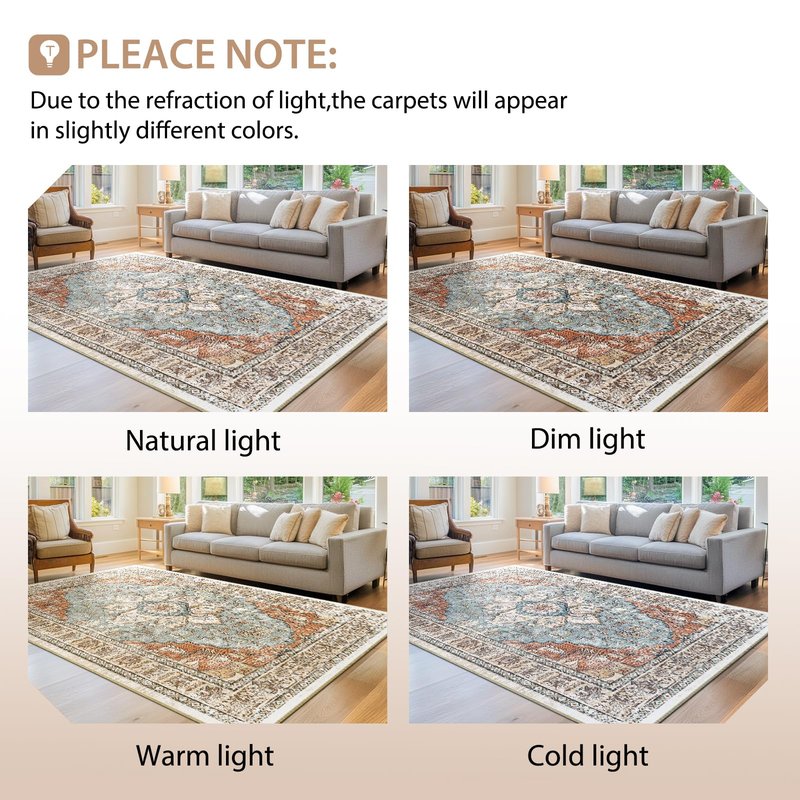 BESTSWEETIE 5x7 Area Rug Washable Rugs for Living Room, No Pile Boho Carpet for Entryway Bedroom Dinning Room, Vintage Carpet Print Distressed Non-Slip, 5 x 7 ft, Green Brick Rust Red