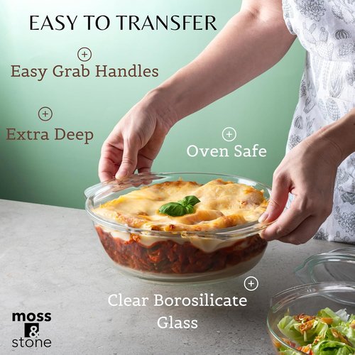 Moss & Stone 6-Piece Clear Glass Casserole Dish Set - Durable Tempered Bakeware with Lids | Microwave & Oven Safe