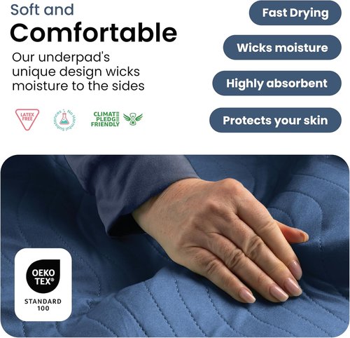IMPROVIA® Washable Underpads - Heavy Absorbency Reusable Incontinence Pads for Kids & Adults | Waterproof Protection (Navy & Green, 18"x24", Pack of 4)