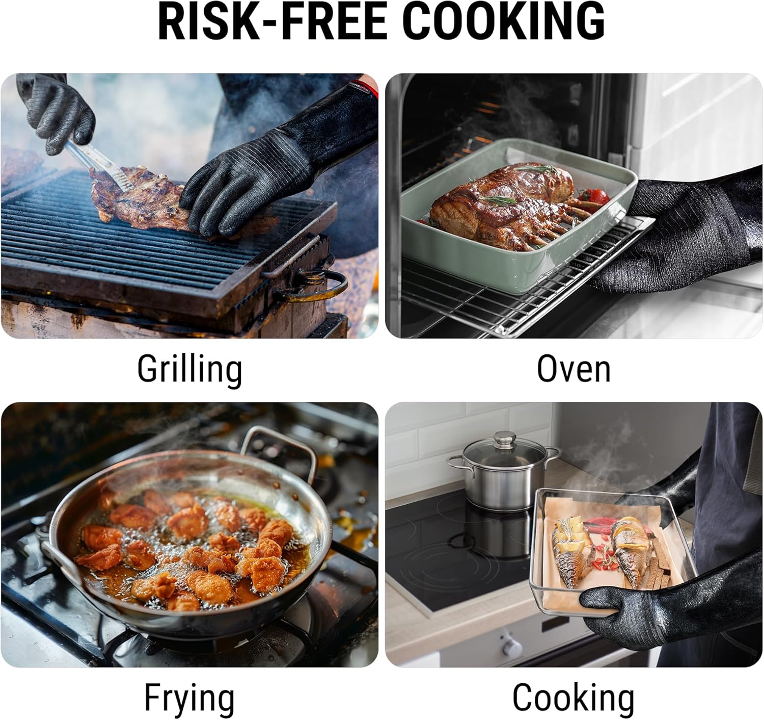 TempPro Heat Resistant BBQ Gloves - 932°F Waterproof Neoprene Oven Mitts | Slip-Resistant, 14" for Grilling & Fire Pit Use