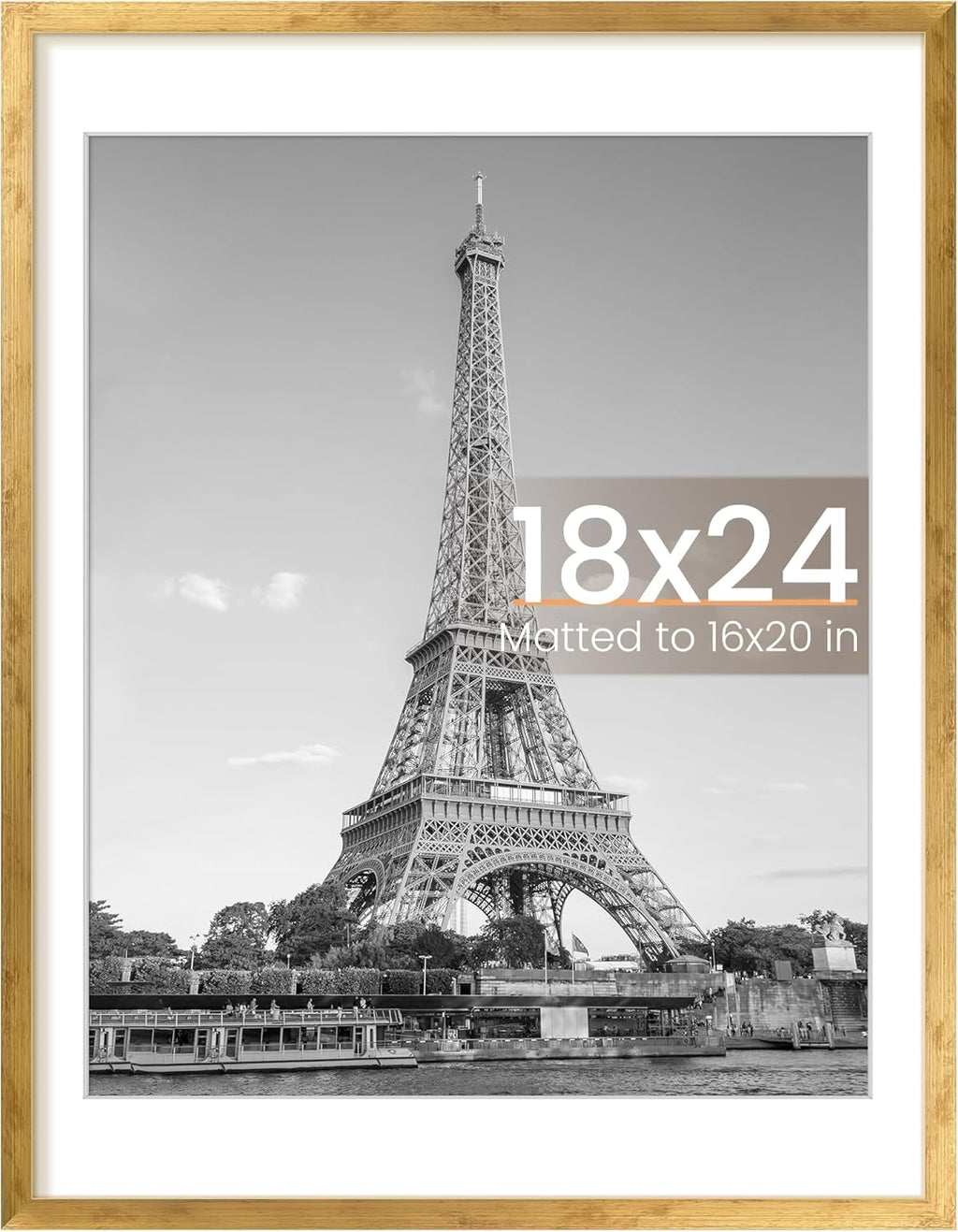 Upsimples 18x24 Picture Frame - Display 16x20 Photos with Mat or 18x24 Without - Bronze Finish, 1 Pack
