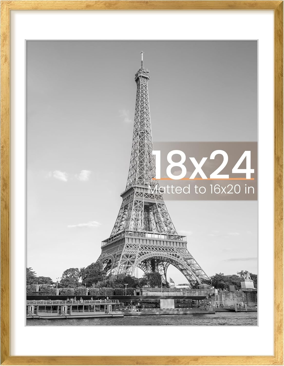 Upsimples 18x24 Picture Frame - Display 16x20 Photos with Mat or 18x24 Without - Bronze Finish, 1 Pack