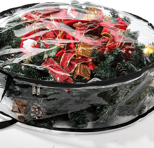 Hedume Wreath Storage Bag - 2 Pack Clear 30" X 8" Container with Dual Zipper and Reinforced Handle
