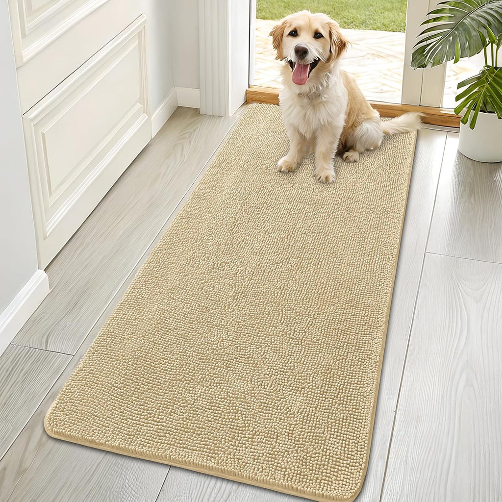 OLANLY Dog Door Mat - Absorbent Non-Slip Chenille for Muddy Paws | 70x35 Inches, Quick Dry, Washable