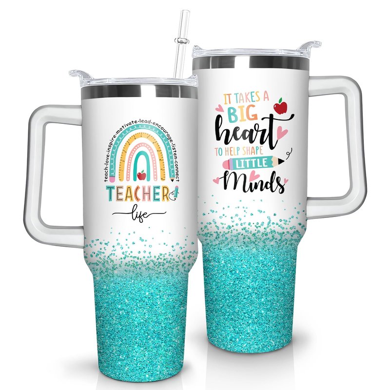 thmasamwr 40oz Teacher Tumbler with Handle, Stainless Steel Teacher Water Bottle Cup, Teacher's Travel Coffee Mug, Thanksgiving,Christmas,Graduation Gifts for Teachers