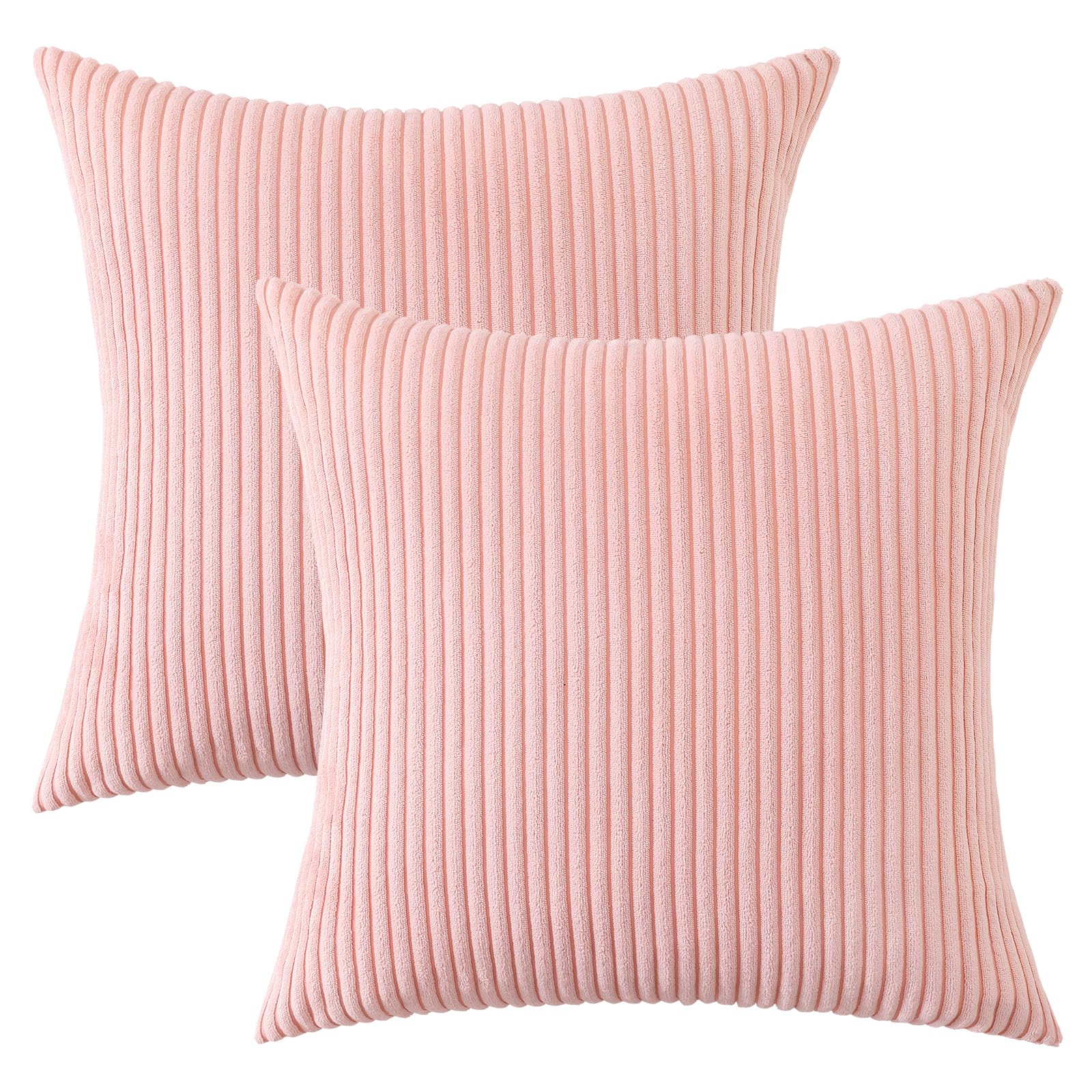 Mecatny Corduroy Spring Decorative Throw Pillow Covers 18x18 Set of 2 for Sofa Living Room, Soft Neutral Boho Couch Pillow Covers for Home Decor, Pink