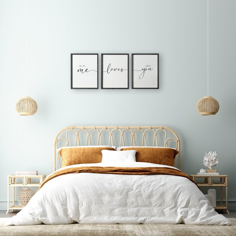 Set of 3 Framed Farmhouse All of Me Loves All of You Sign 11x14” Above Bed Wall Decor for Bedroom Decor Wall Art Wood Signs (Black, 16"x24")