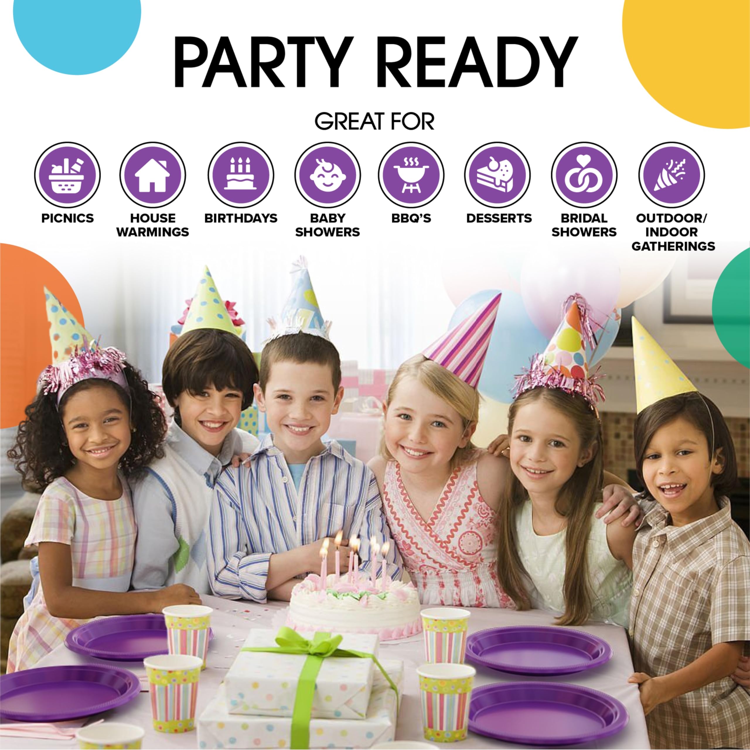 Exquisite Party Solids Purple Plastic Plates For Party Supplies 10" Purple Disposable Plates Heavy Duty 50 Pcs Plastic Dinnerware Sets Heavy Duty 350 GSM Disposable Dinnerware Set