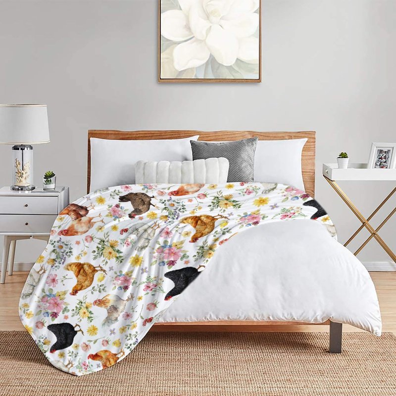 Shishiimo Chicken Flowers Blanket-Chicken Gift for Kids Men Women-Soft Flannel Lightweight Blanket for Sofa Bed Birthday Festival Camping Outdoors 40"x50" for Kids Children