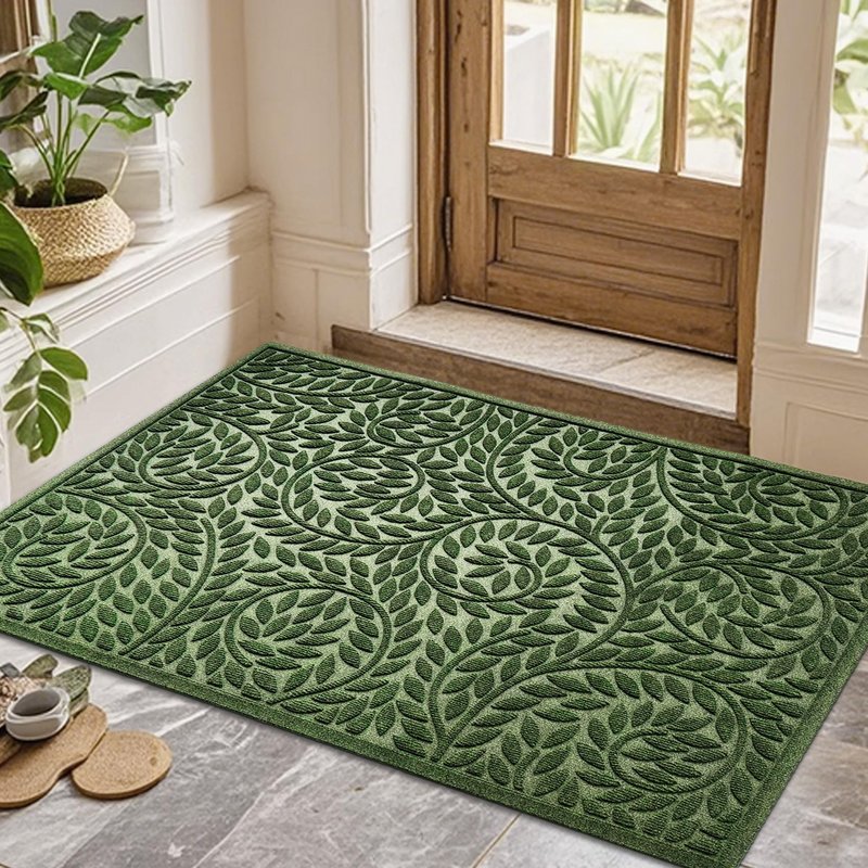 Bulijojo Front Door Mat Entrance,Durable Heavy Duty Welcome Mat,Thick Absorbent Natural Rubber Non Slip Mat,Sturdy Entryway Green 47"x32"