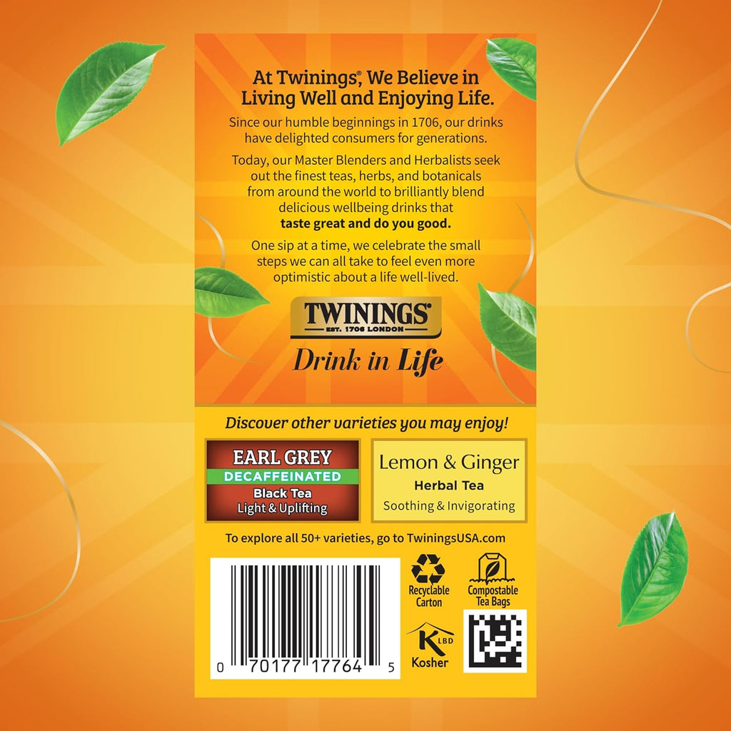 Twinings Decaffeinated Lady Grey Black Tea - Individually Wrapped 20 Count with Orange & Lemon Peel