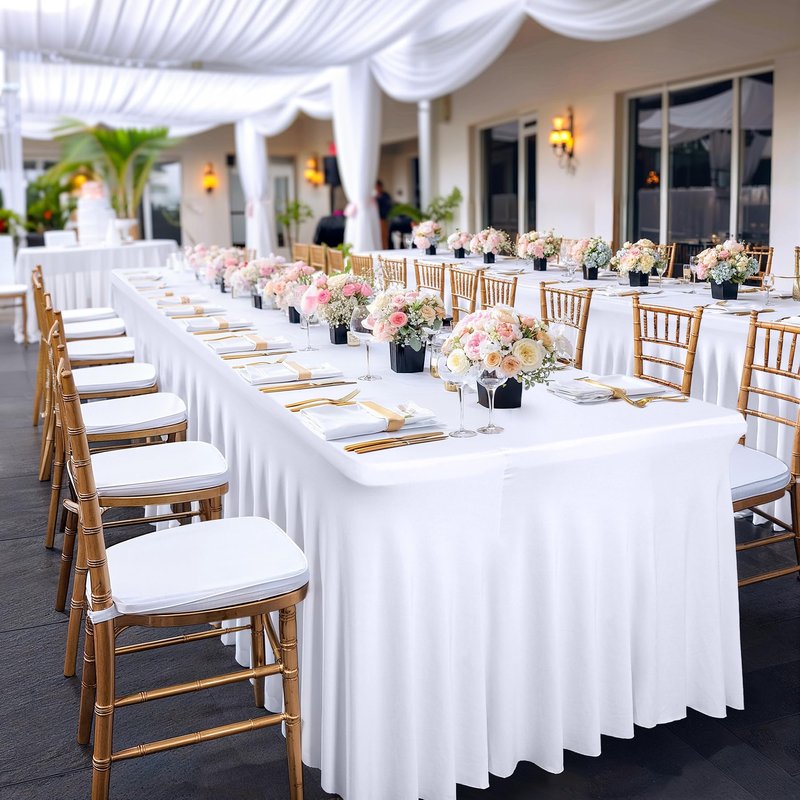 PARTISKY 4 Pack White Spandex Table Cloths for Rectangle Tables 8ft, White Table Skirt for Party, Table Cover with Skirt for Wedding Folding Table Banquet Baby Shower & Birthday Parties