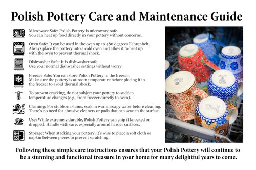Polmedia Polish Pottery Pasta Bowl 8-inch - Blue Poppies Pattern Handmade in Boleslawiec Poland by Ceramika Artystyczna + Certificate of Authenticity