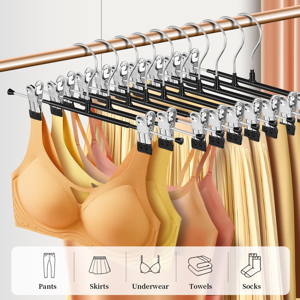 Skiennix 20-Pack Heavy Duty Pants & Skirt Hangers - Non-Slip Metal Clips for Space-Saving Organization