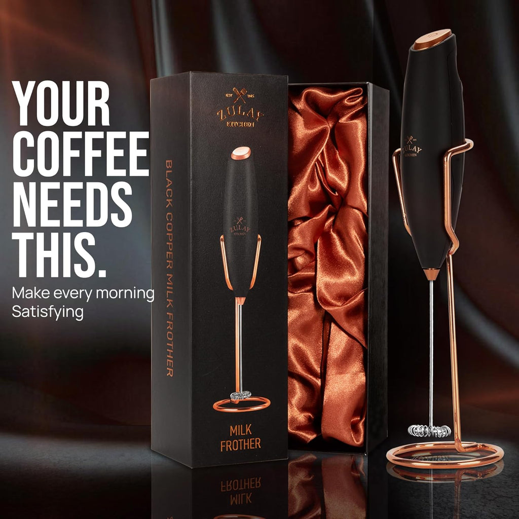 Zulay Kitchen Luxury Milk Frother - Handheld Electric Foam Maker with 4 Duracell Batteries | Perfect for Coffee, Lattes & Hot Chocolate