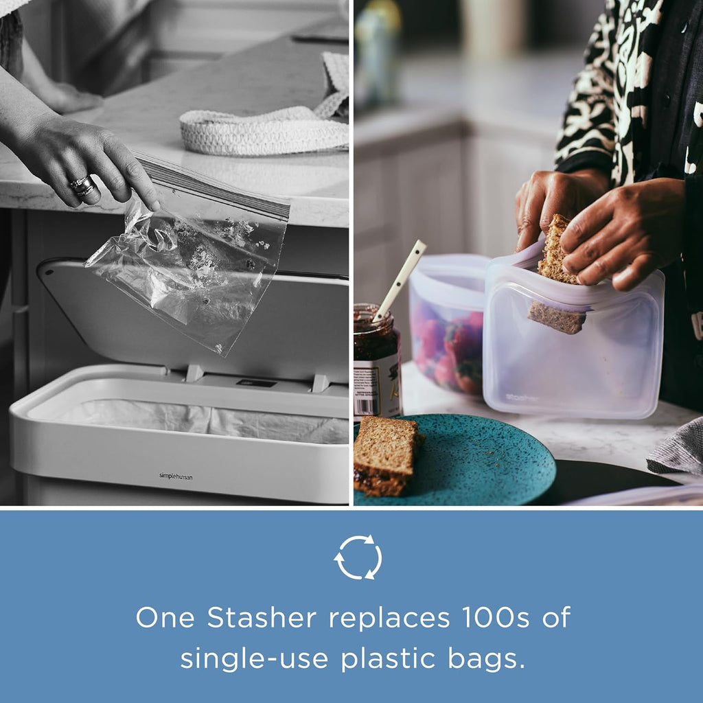 Stasher Silicone Reusable Food Storage Bags - Eco-Friendly, Microwave & Dishwasher Safe, 4-Pack | Clear Snack Containers