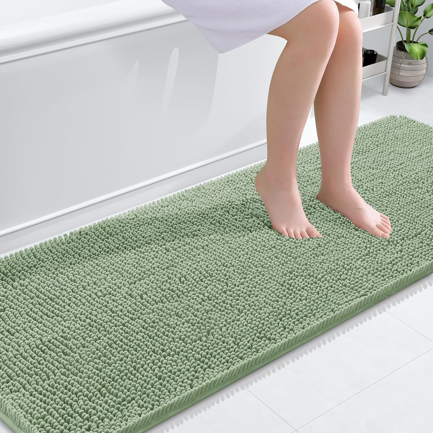 OLANLY Bathroom Runner Rugs - Soft Absorbent Chenille | Quick-Dry Rubber Backing, 70x24, Sage Green