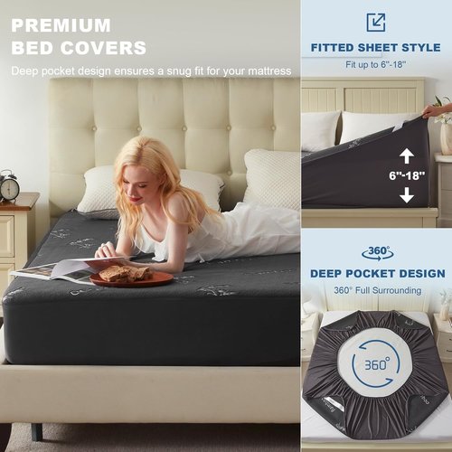 BEDLORE King Size Waterproof Mattress Protector - Soft Bamboo Viscose Fitted Cover | Breathable & Noiseless, Machine Washable (Gray)