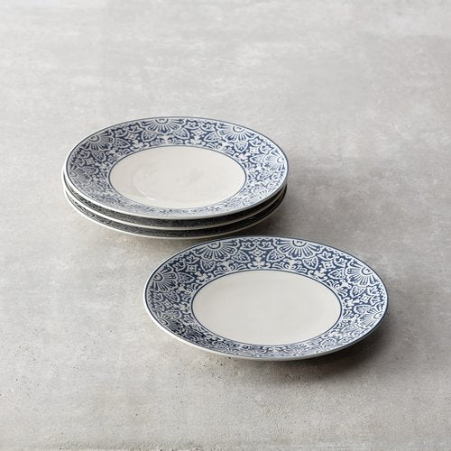 Fortessa Havana Vitrified China Coupe Rimless Plate 4 Pack, Blue, Dinner Plate, 10.75 Inche