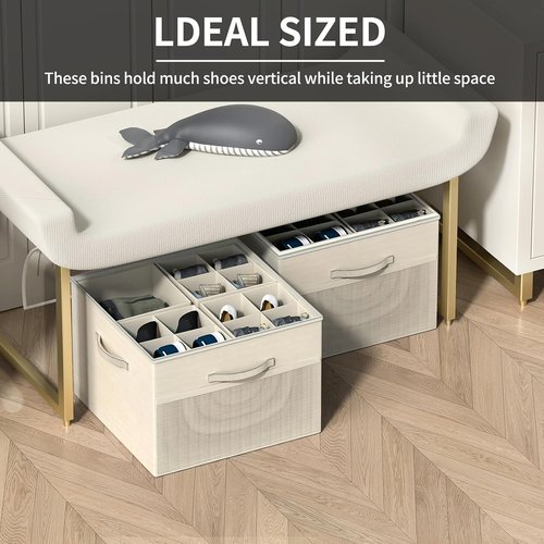 Aokeyee Shoe Organizer - 2 Pack Foldable Storage Box with Adjustable Dividers | Fits 16-32 Pairs