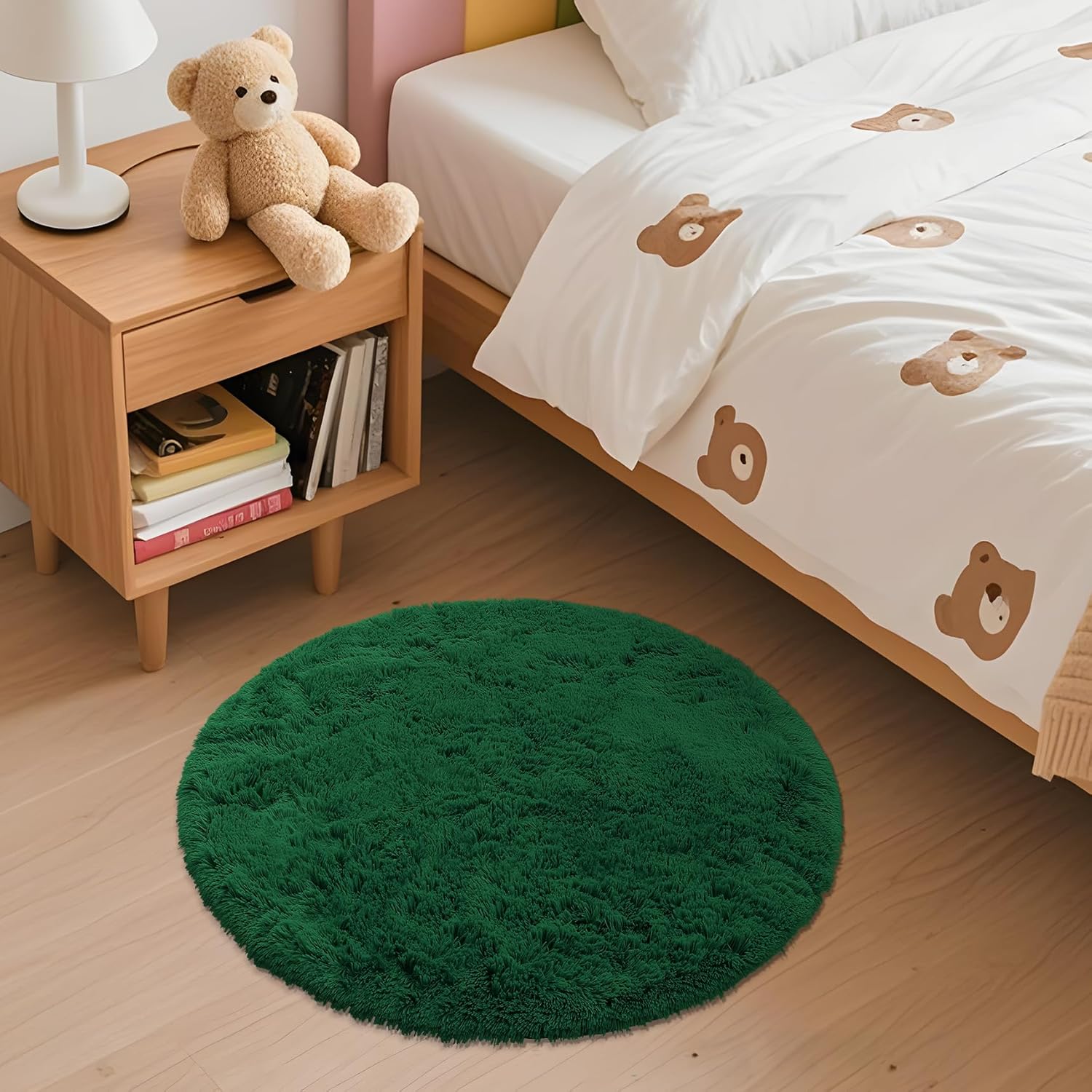 OLANLY Dark Green Round Rug - Soft & Fluffy Machine Washable 2 ft Circle Area Rug for Bedroom & Living Room Decor