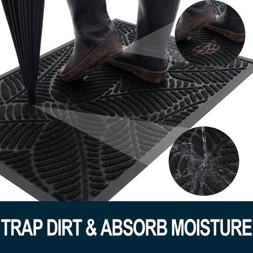 Colorxy Waterproof Doormat - Sturdy Natural Rubber, Non-Slip Indoor/Outdoor Mat, 30''x17'', Black