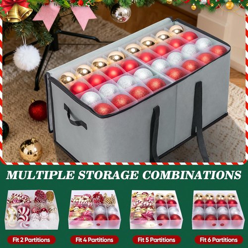 BALEINE Christmas Ornament Storage Box - Premium Container with Dividers for 128 Balls | Red, Soft