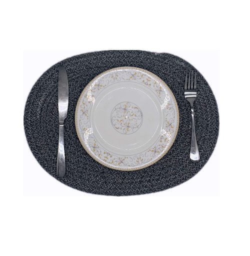 4 Sets of 15 Inches Oval Woven Cotton Placemats, Thick Heat Insulation Mats, Household Table Mats, Coasters, Bowl Mats, Placemats. (15 inches, 4 Sets, Dark Gray Flower)