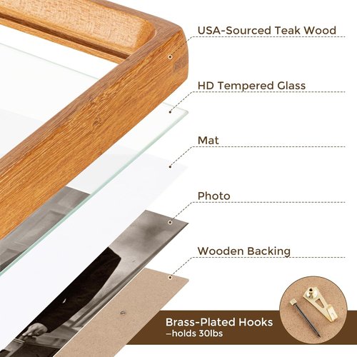 Dreamland 8x10 Picture Frame - USA-Sourced Teak Wood with HD Tempered Glass | 2 Pack, Handcrafted Rounded Corners