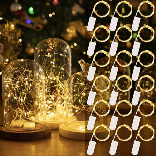 HXWEIYE Fairy Lights - 18 Pack Battery Operated 7ft 20LED Warm White Mini String Lights | Waterproof for Mason Jars, Indoor & Outdoor Decor