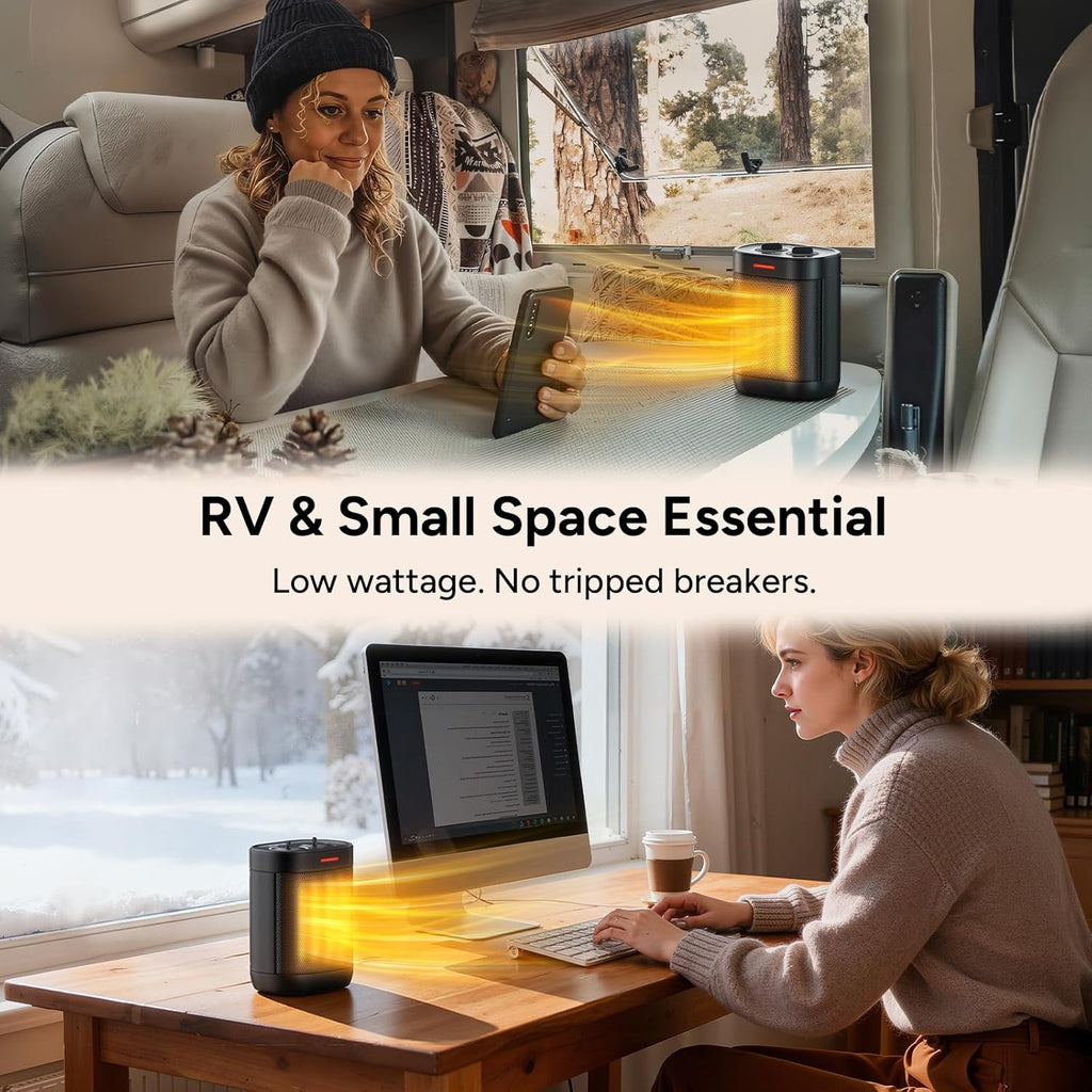 Pereysi Ceramic Personal Space Heater - Quiet 1000W/700W Electric Heater for Office & RV | Compact Design