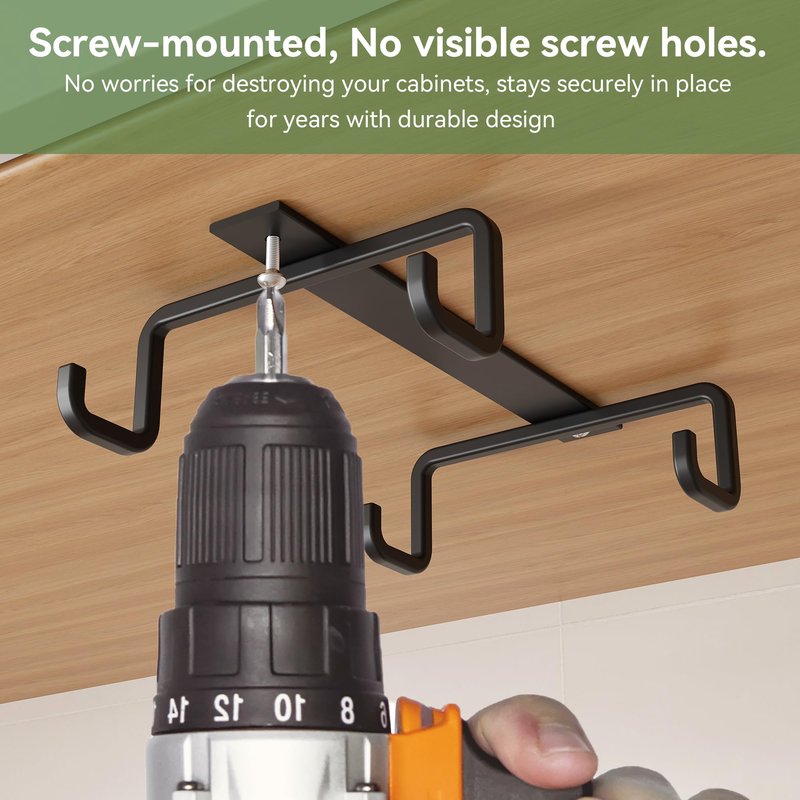 ECROCY Coffee Mug Holder Easy Screw Mounting, 3 Pack Mug Hooks Under Shelf with Wide Hook Spacing